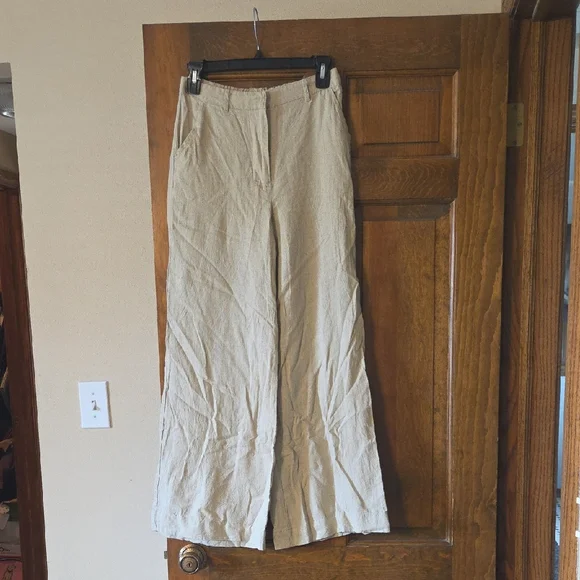 Light Beige Wide Leg Linen Pants - Picture 1 of 4